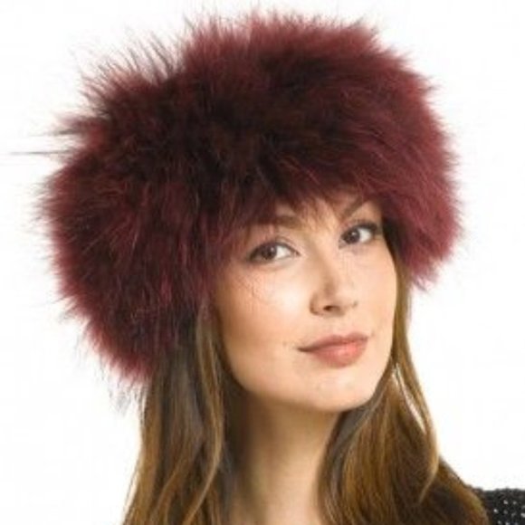 Burgundy faux fur headband - Picture 1 of 3